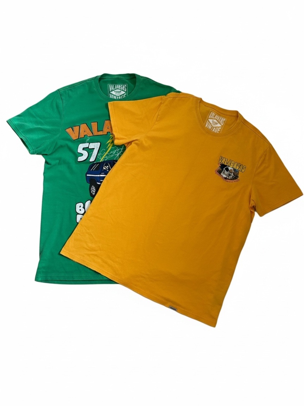 Valabass Vintage-2 Graphic Tee Set - Green & Mustard